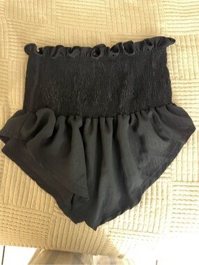 Love Black Smocked Waist Ruffle Skort